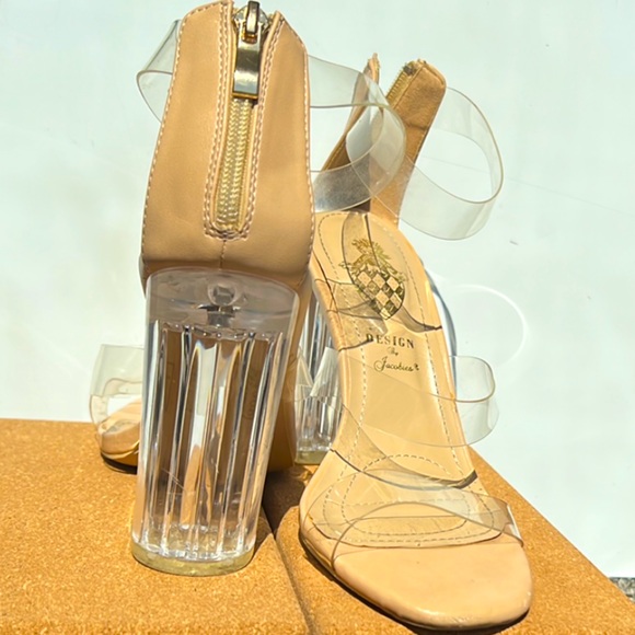 Lucite Clear Ankle Strap Block Heel Dress Sandal Size 8 - Picture 2 of 2